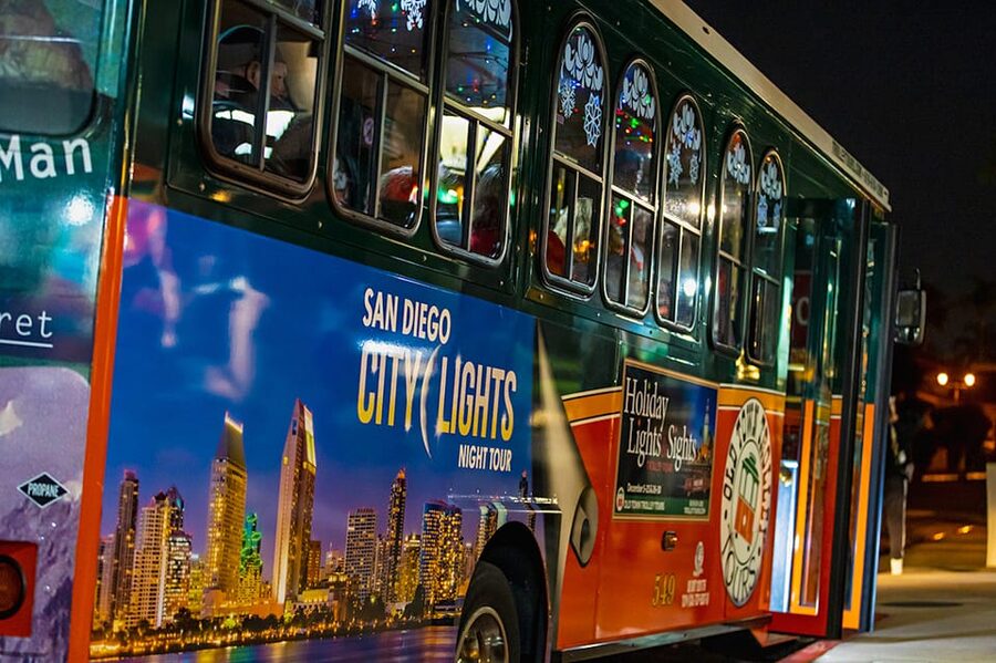 San Diego: Holiday Lights and Sights Trolley Tour - Little Italy adds a lively holiday setting