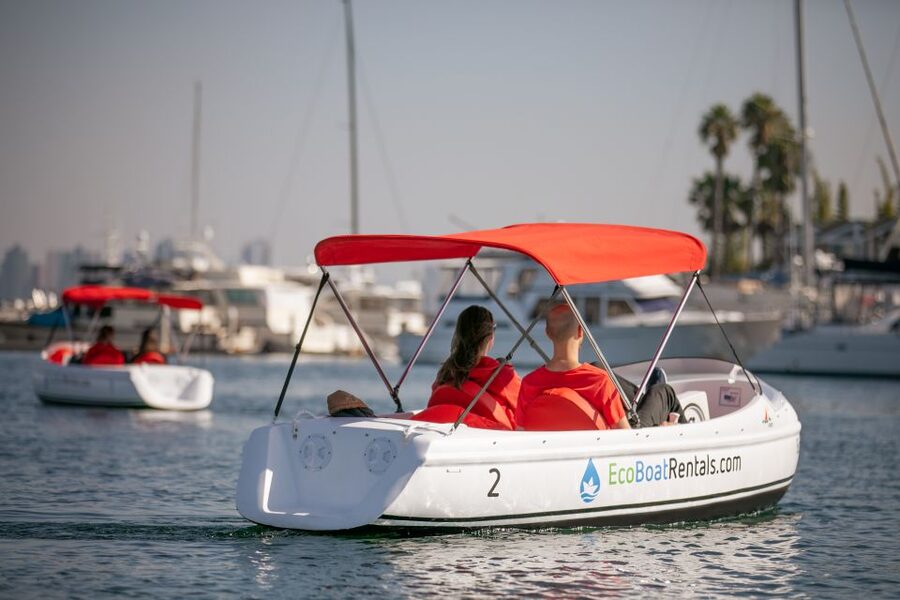 San Diego: San Diego Bay Dog-Friendly Eco Pedal Boat Rentals - Harbor Island, Liberty Station, and the downtown view